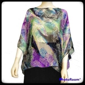 MOA MOA Fairycore Sheer Chiffon Purple Marble Tie Dye Poncho Cover-up